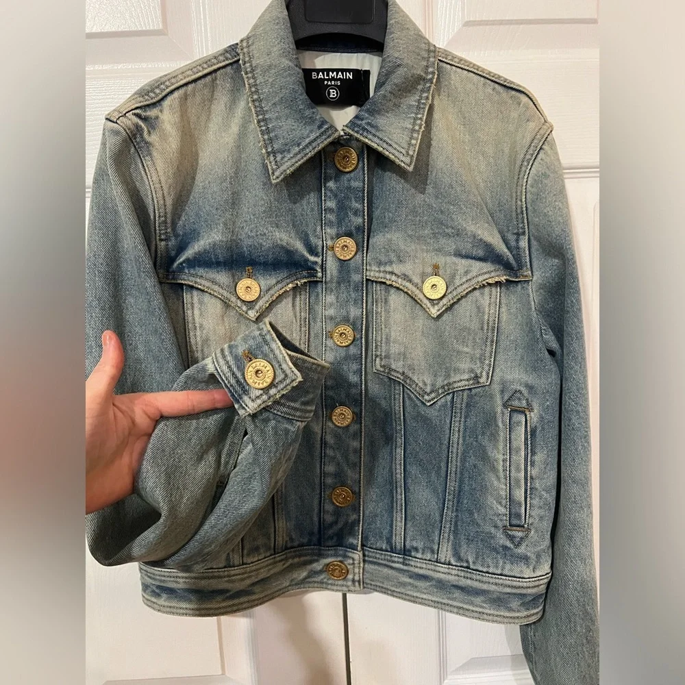 BALMAIN Gold Logo Button Denim Jacket - Picture 9 of 11